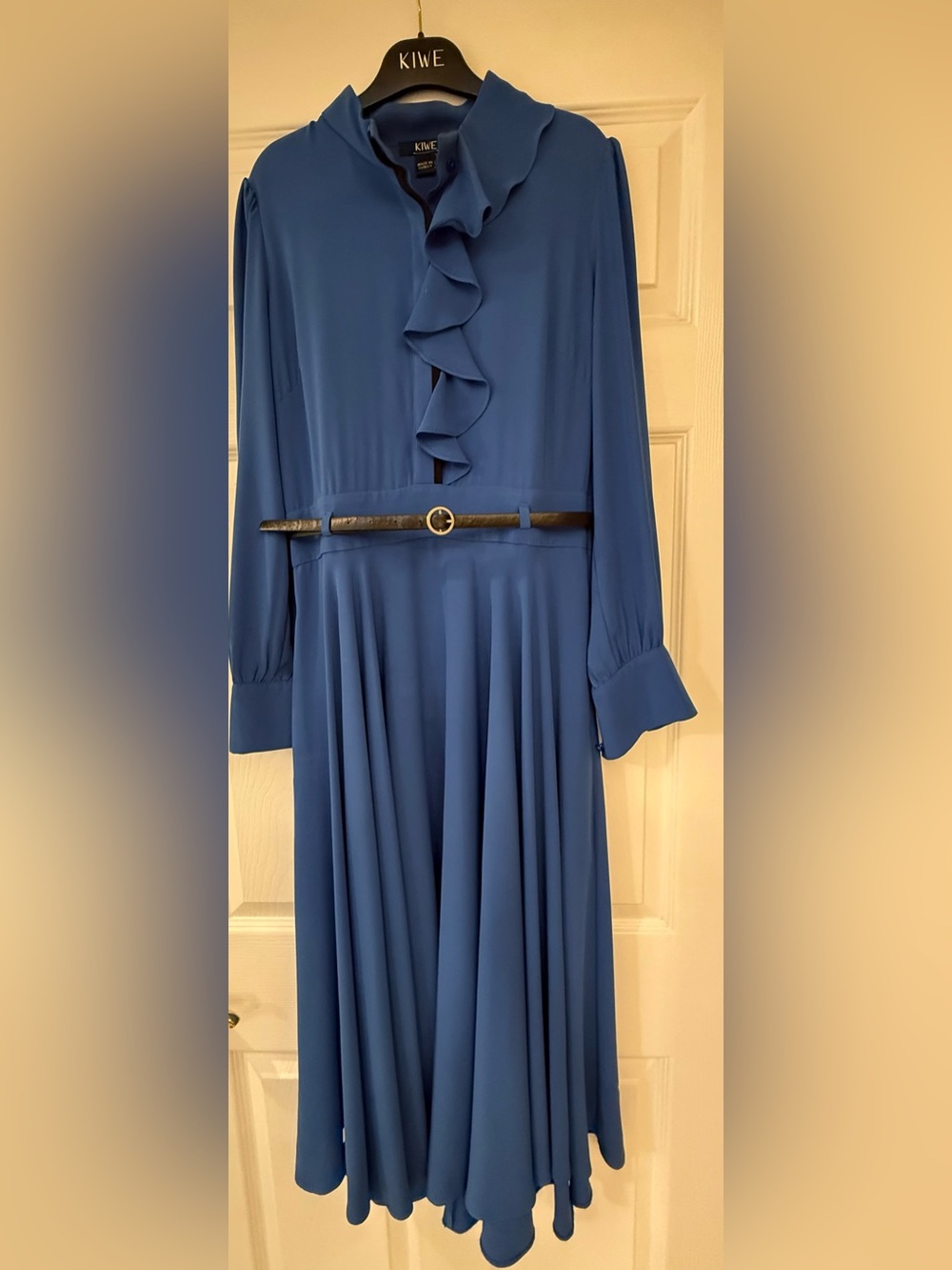 Royal Blue Long Sleeve Ruffle Midi Dress